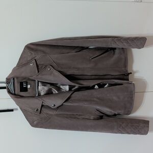 KUT From the Kloth Faux Suede Zippered Moto Jacket, Size Small, Tan/Gray